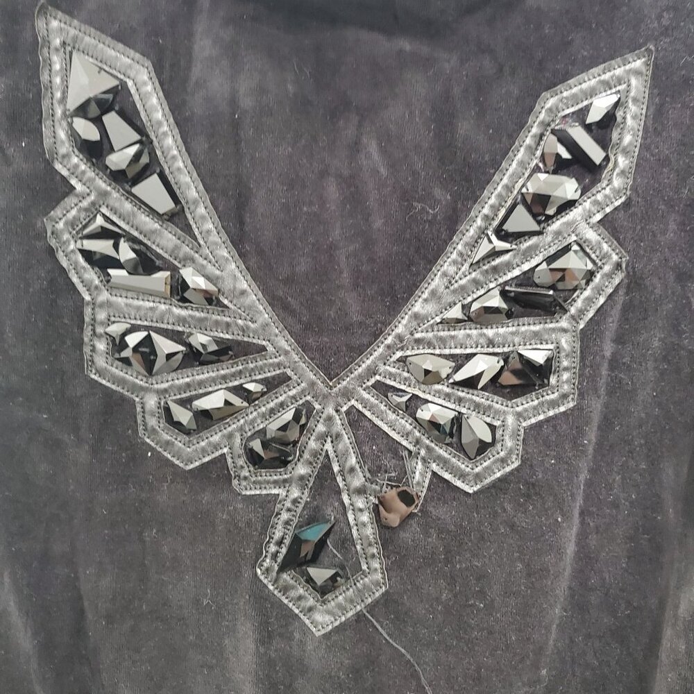 Faith Connexion Women's Black Velvet Embellished‎ Wing LS Zip Front Hoodie Sz M - Picture 7 of 10